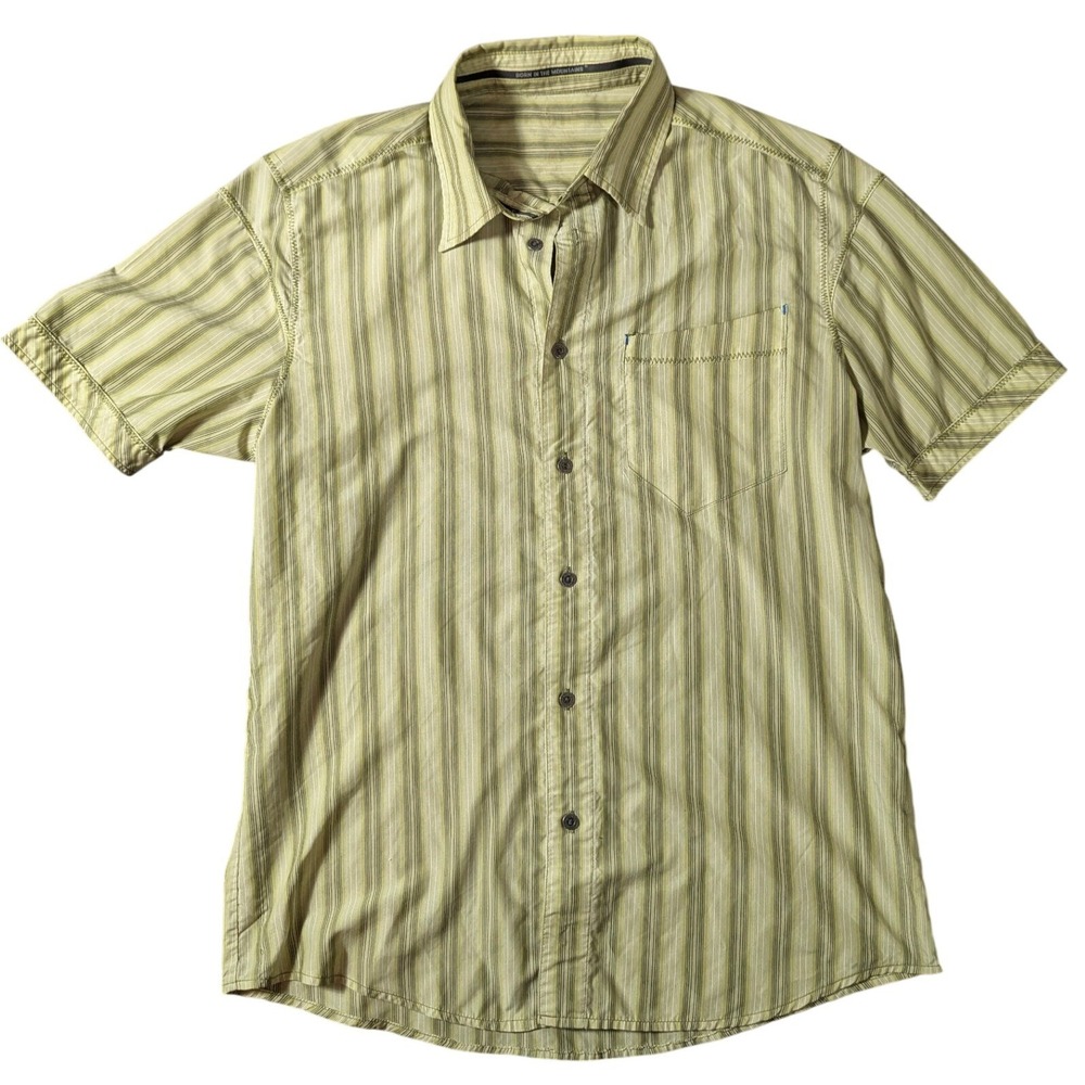 KUHL Mens Eluxor Short Sleeve Button Down Shirt Green Striped Casual Outdoor SM